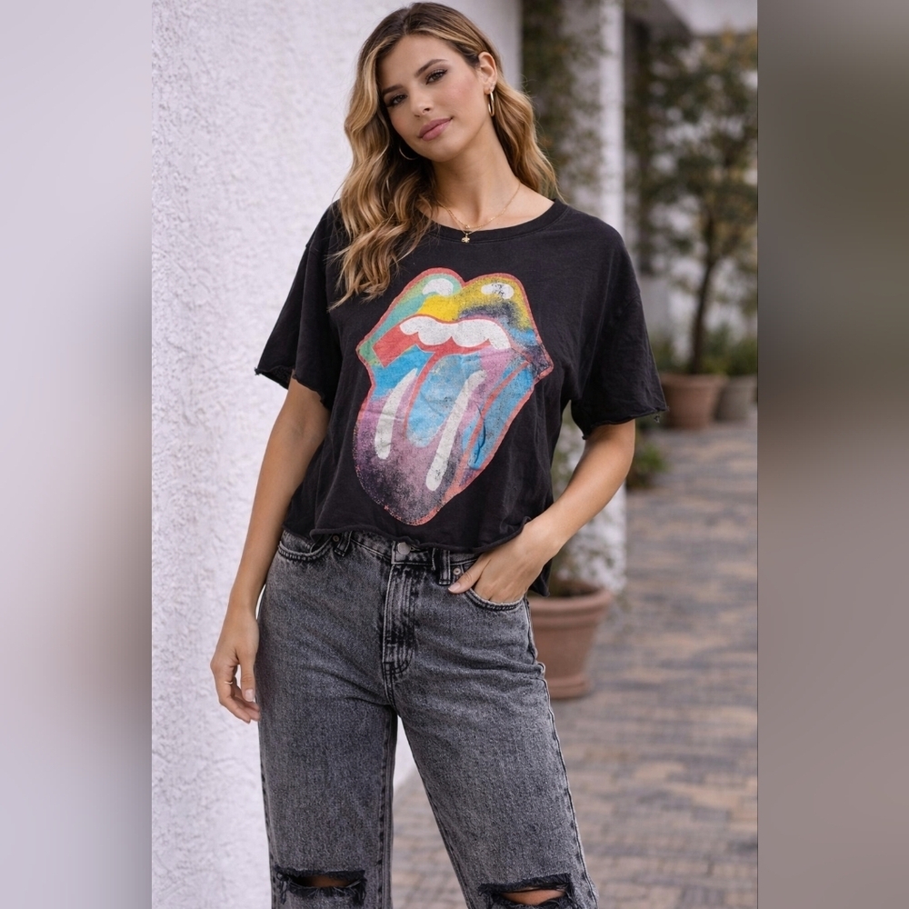 Rolling Stones Graphic Crop Tee Black Band Tee She Rolling Stones S M